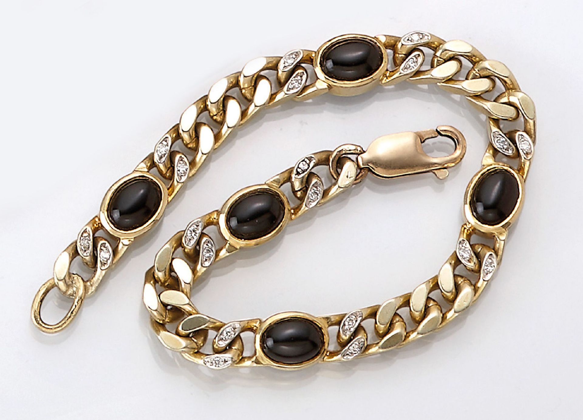 14 kt Gold Brillant-Onyx-Armband, ca. 23.6 g,   GG