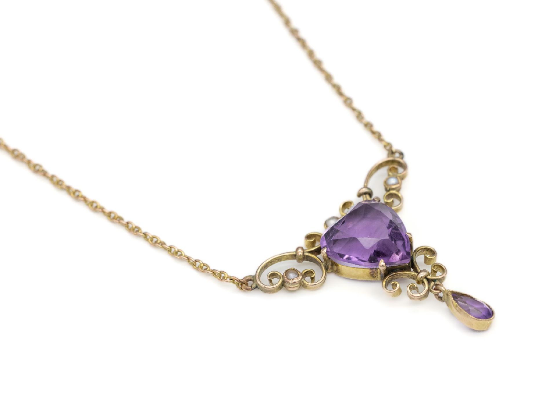 9 kt Gold Amethyst-Perl-Collier, wohl England um 1890,