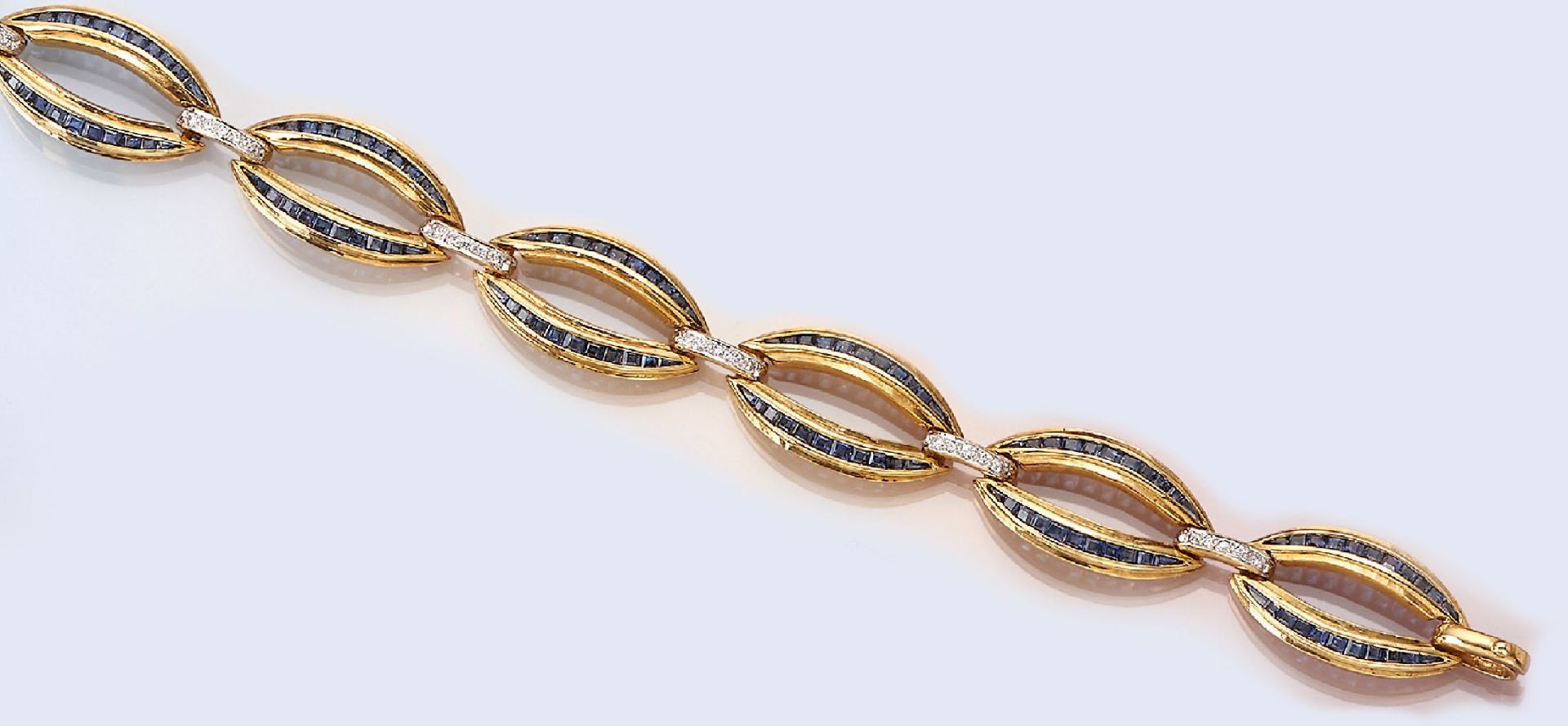 18 kt Gold Saphir-Brillant-Armband, GG 750/000, ovale