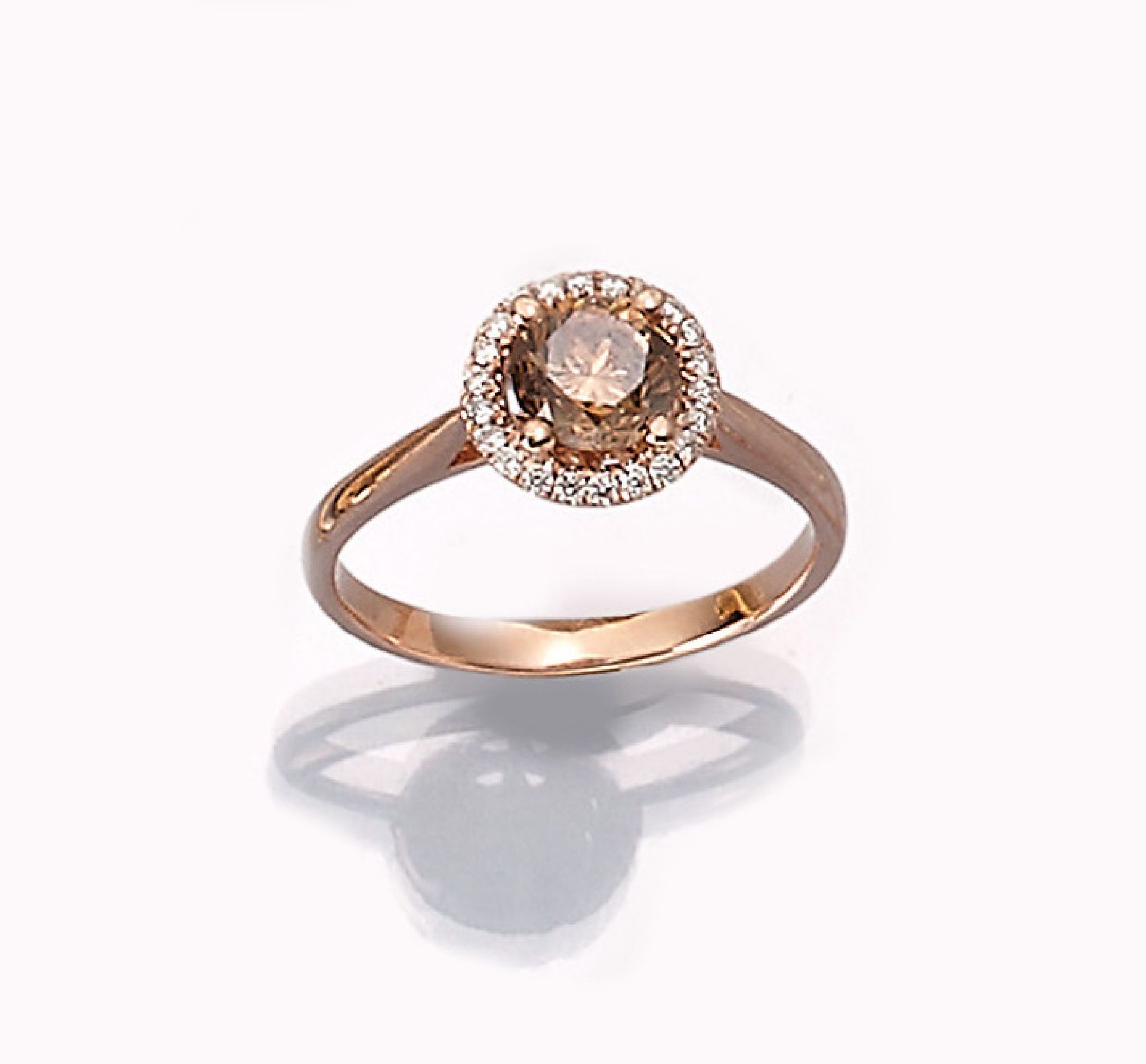 18 kt Gold Brillant-Ring,   RG 750/000, mittig 1 Brillant