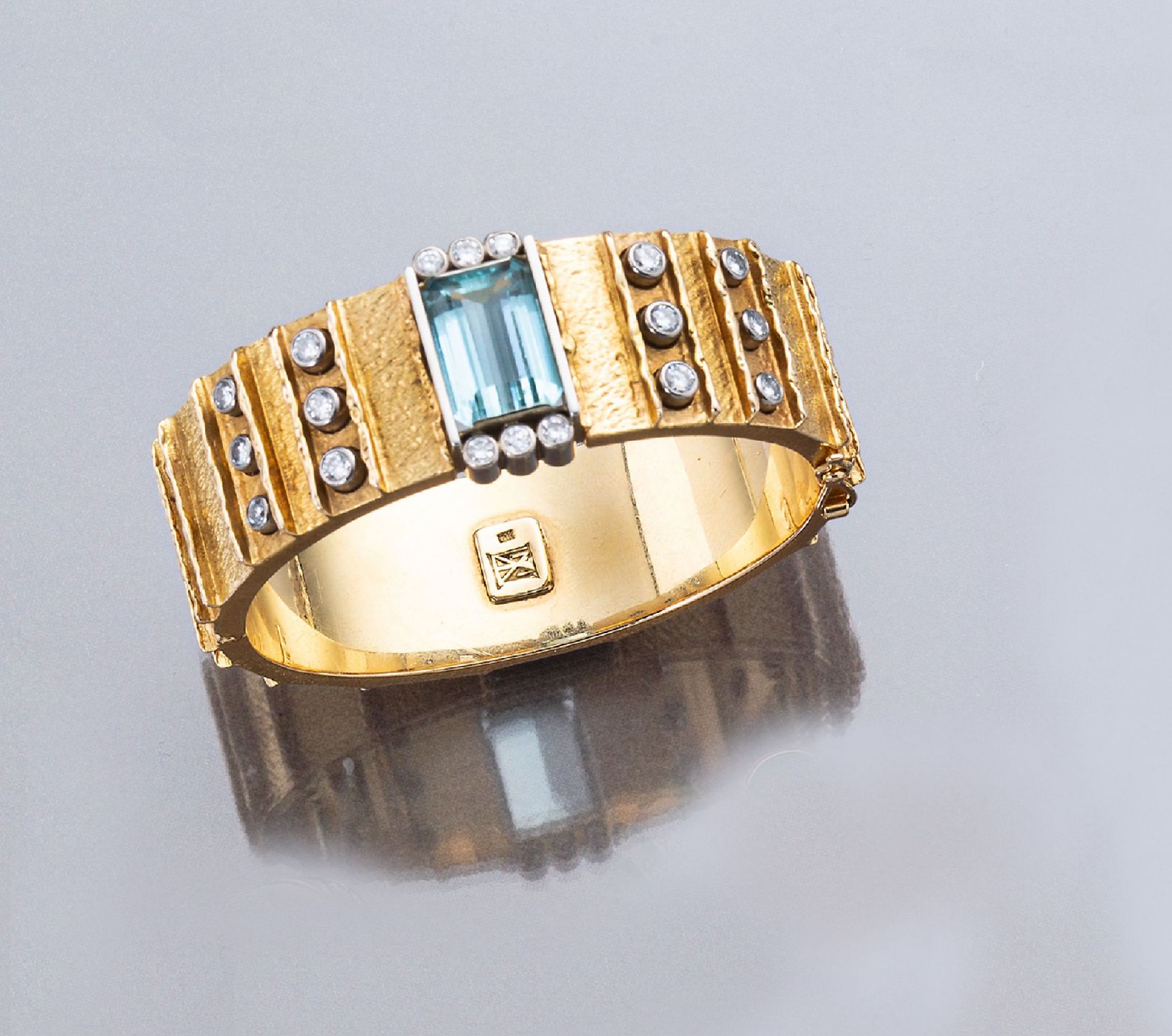 18 kt Gold Aquamarin-Brillant-Armreif, GG 750/000,