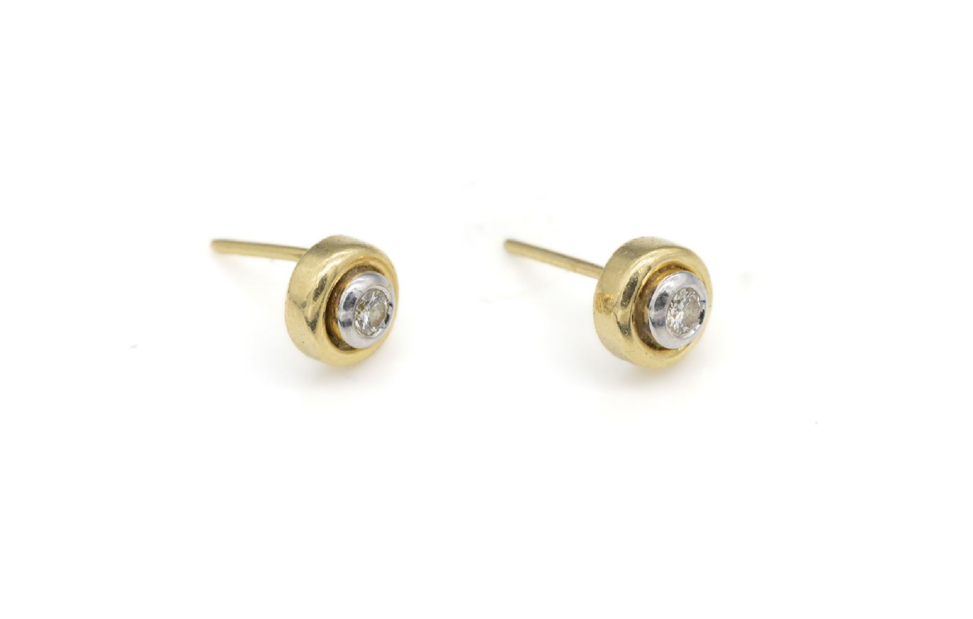 Paar 14 kt Gold Brillant Ohrstecker,   GG/WG 585/000, 2 in