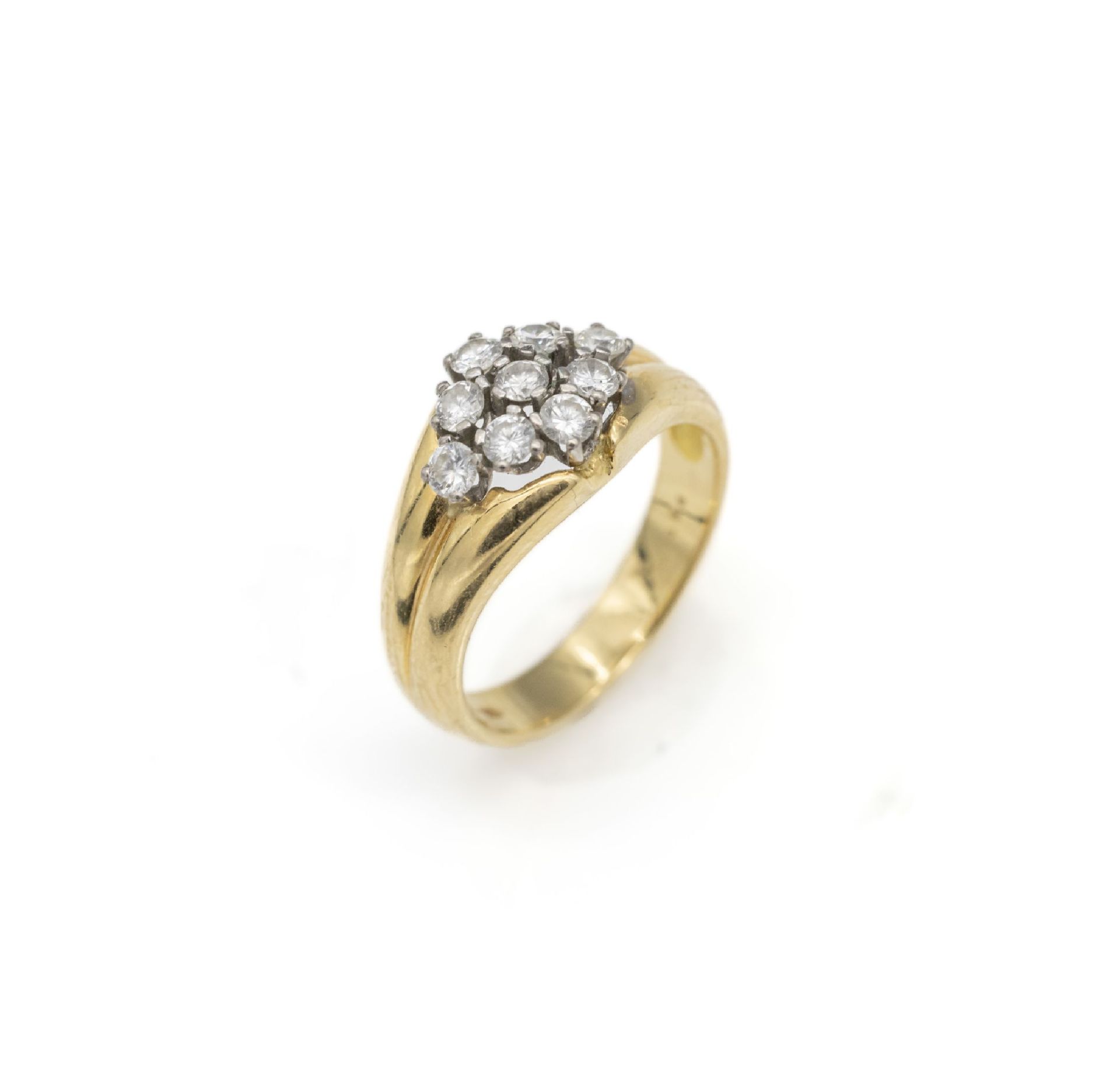 18 kt Gold Brillant-Ring, WG/GG 750/000, 9 Brillanten