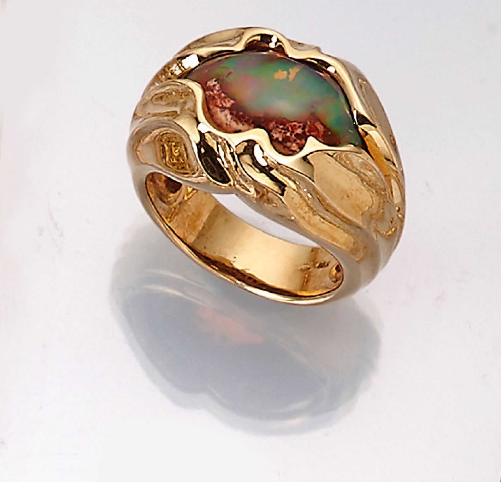 18 kt Gold Feueropal-Ring, GG 750/000, mexikanischer