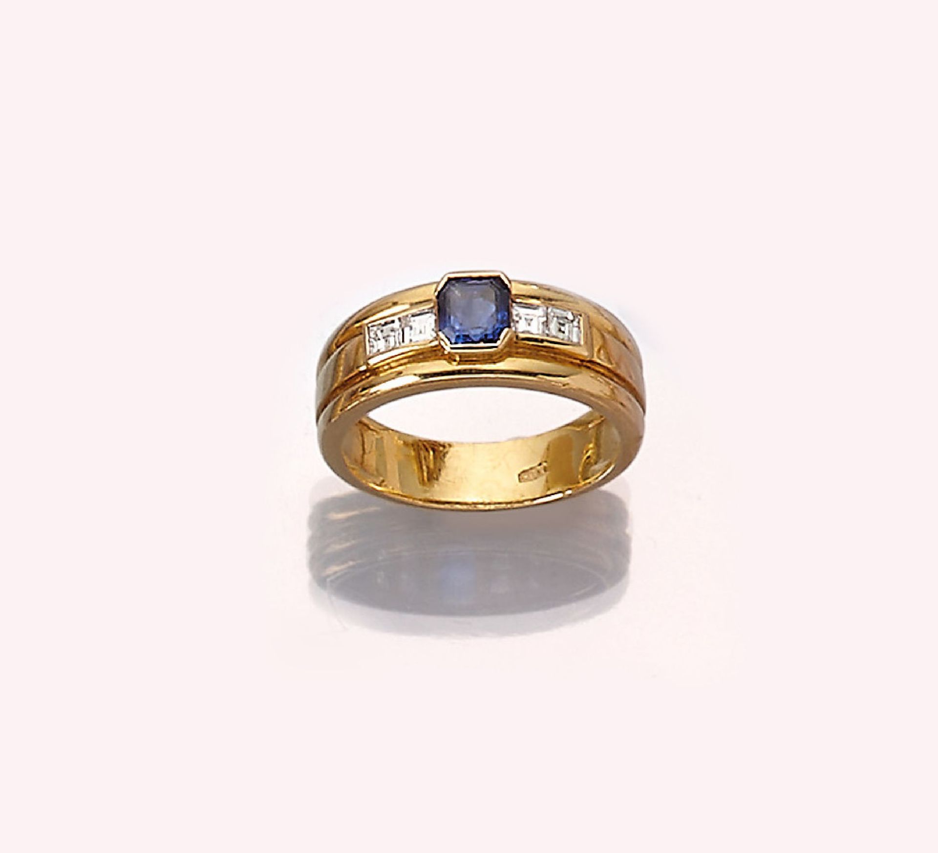 18 kt Gold Saphir-Diamant-Ring, , GG 750/000, facett.