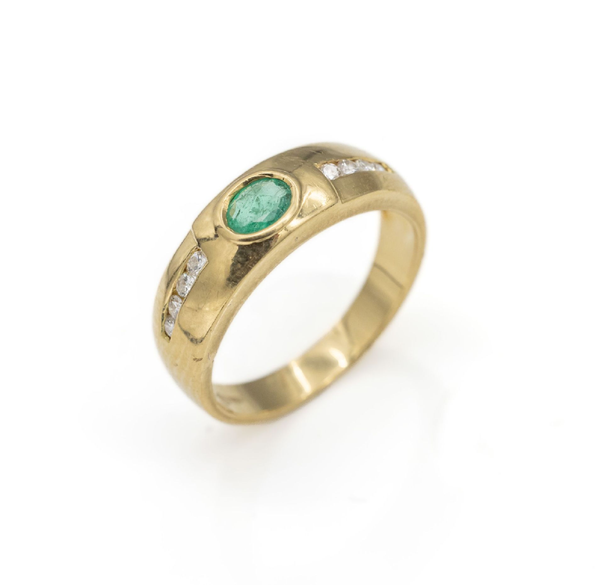 18 kt Gold Smaragd Brillant Ring, GG 750/ 000, mittig