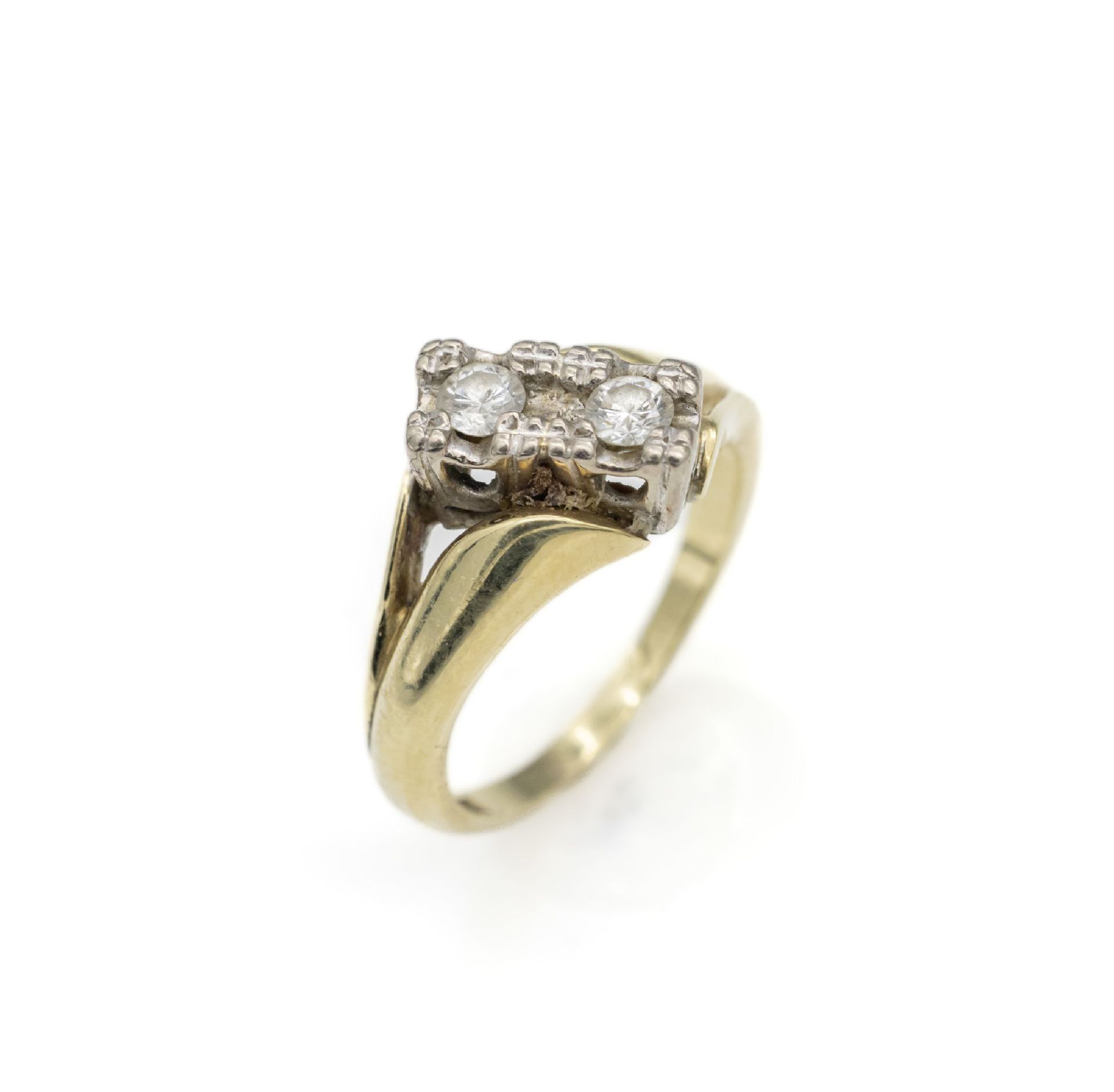 14 kt Gold Diamant-Ring, GG/WG 585/000, asymm. Ringkopf,