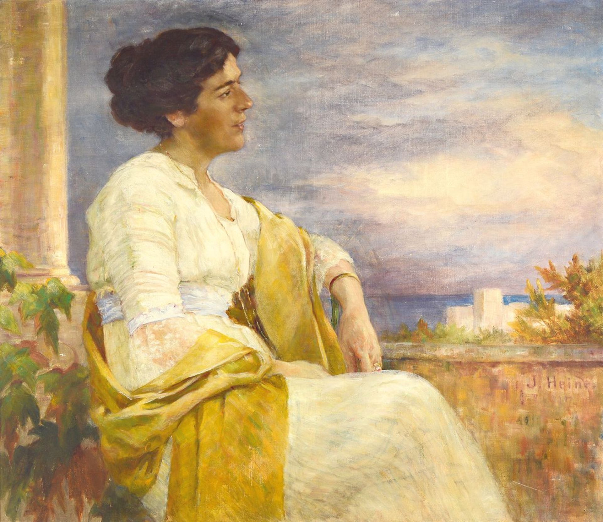 Julie Heine, 1855-1935,  junge Frau vor südlicher