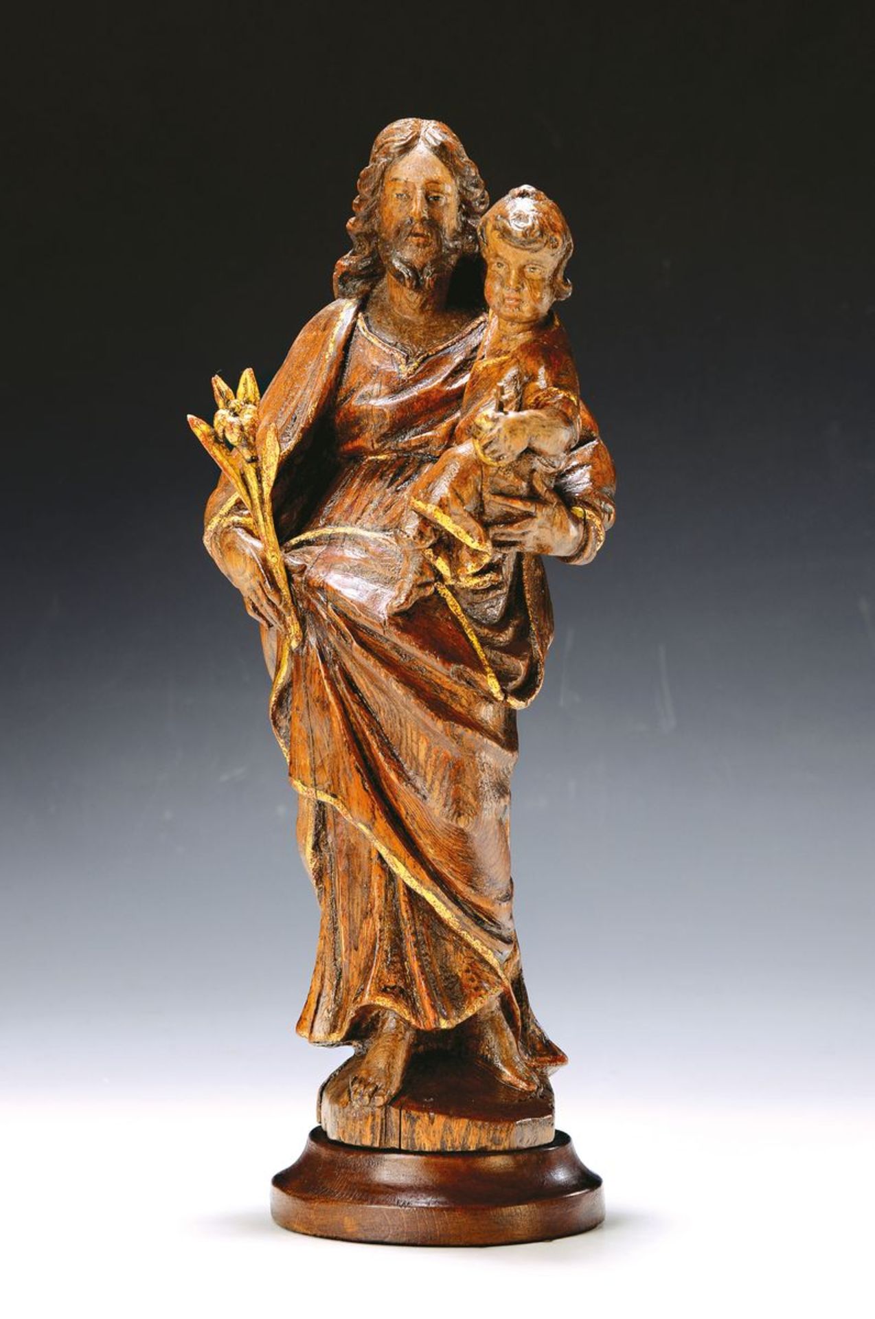 Heiligenfigur, Barock, 18. Jh.,  Heiliger Josef mit Lilie