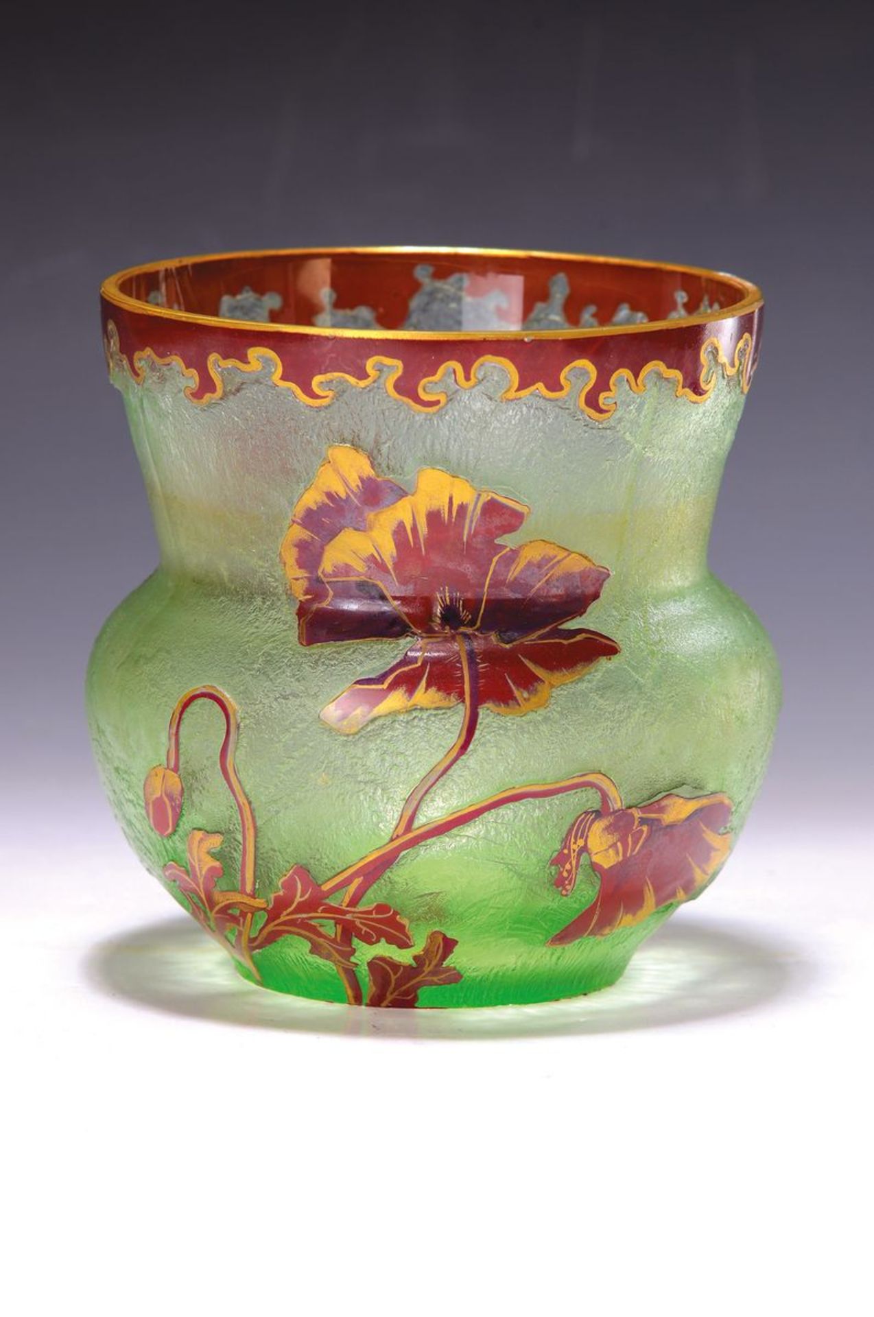 Große Vase, Legras/Mont Joye,  hellgrünes Glas, um 1900,
