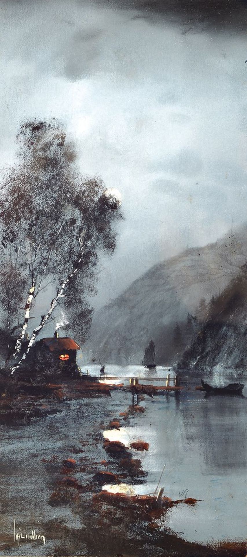 August Frederik Lundberg, 1878-1928, Nacht am Fjord,