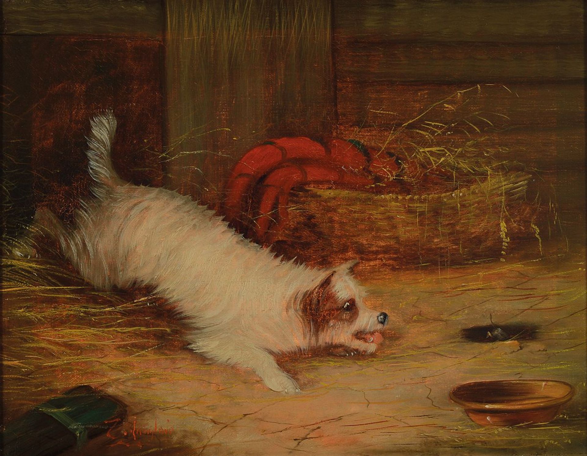 J. Langlois, um 1855-1904, Terrier einer Ratte nach
