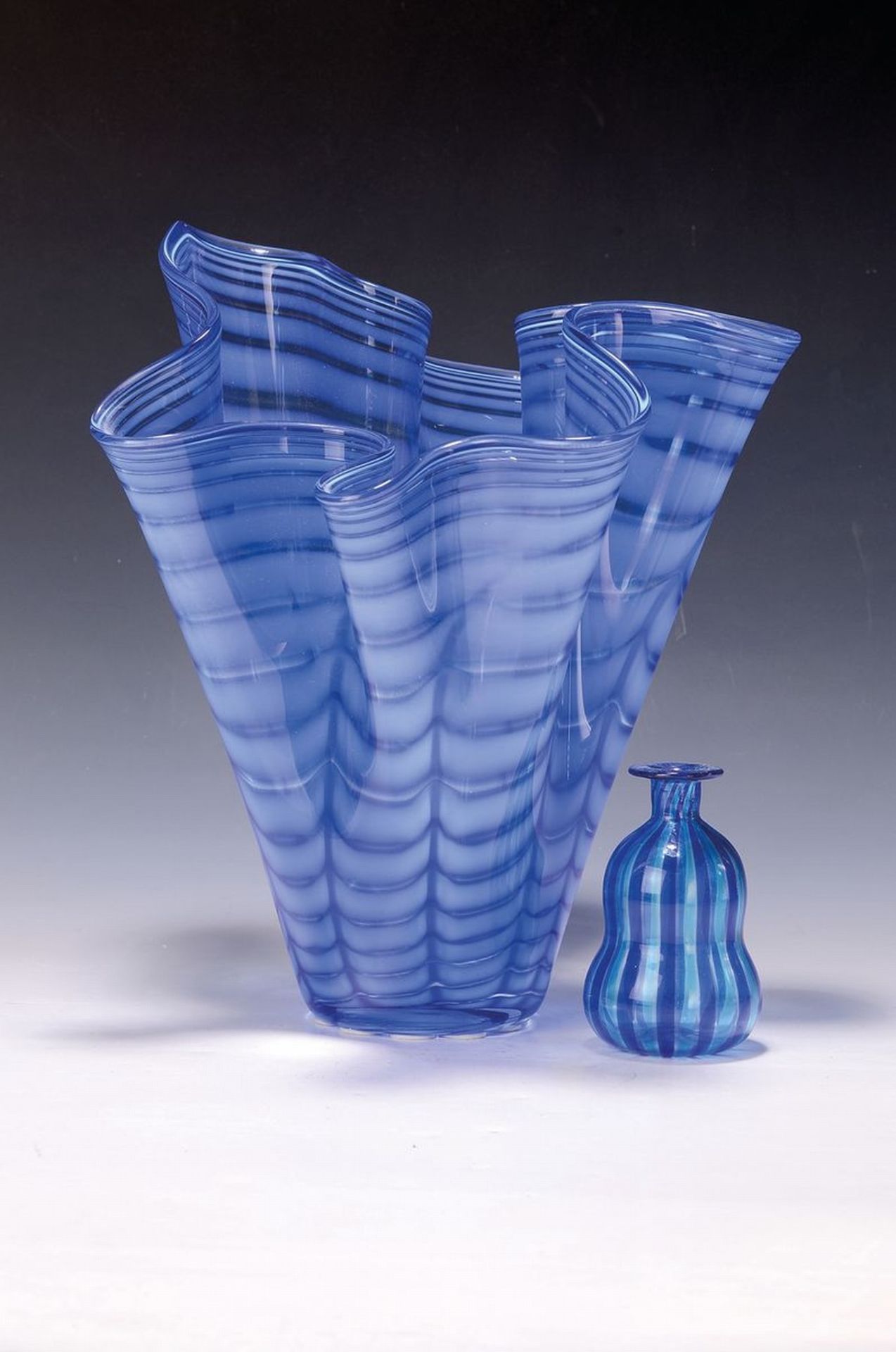 Große Fazoletto-Vase und ein Väschen, Murano, 2.H.20.Jh.,