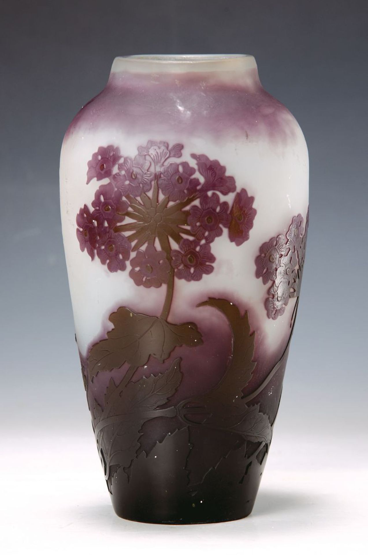 Vase, Emile Gallé, um 1910, Jugendstil,  farbloses