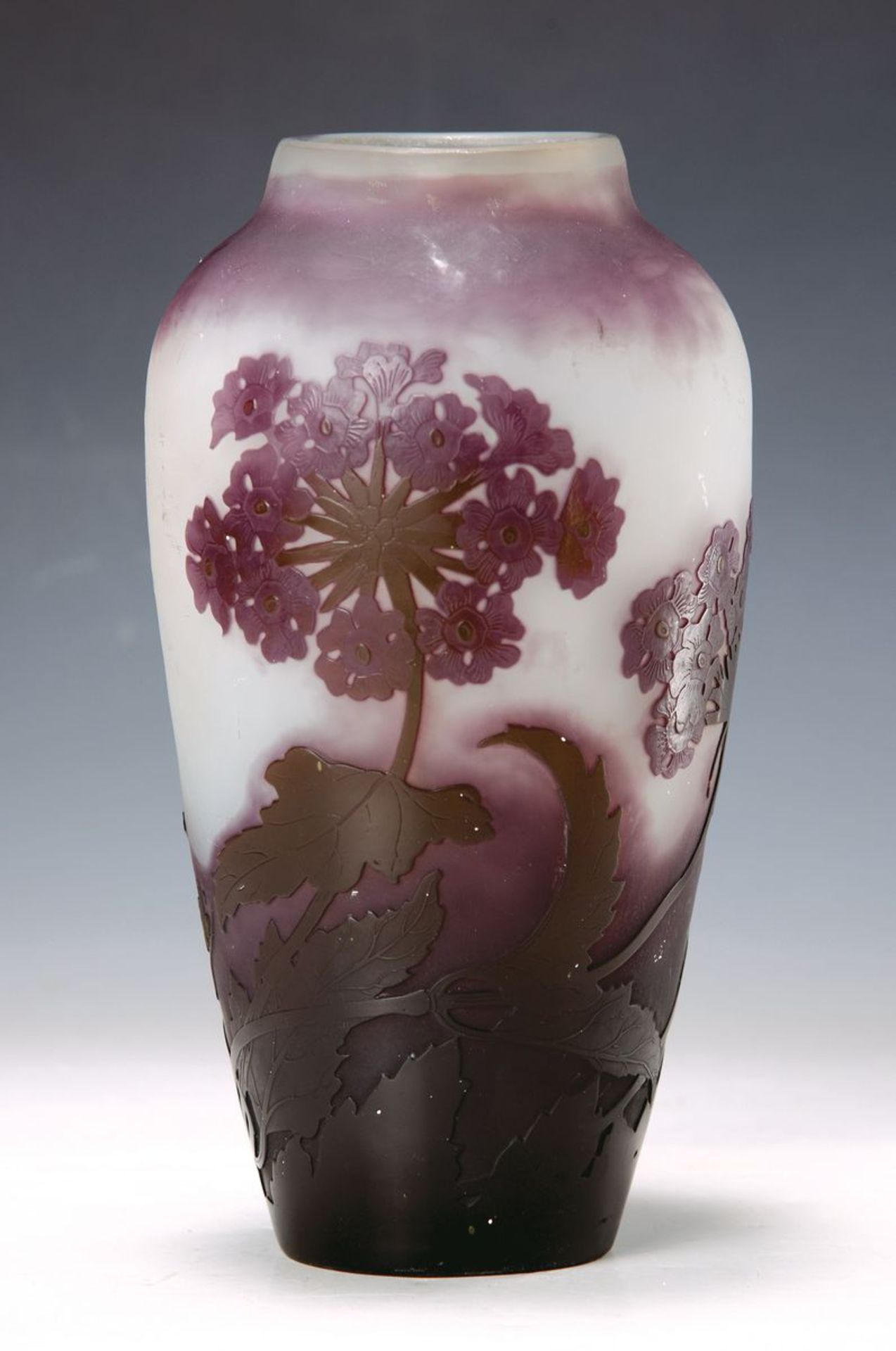 Vase, Emile Gallé, um 1910, Jugendstil, farbloses