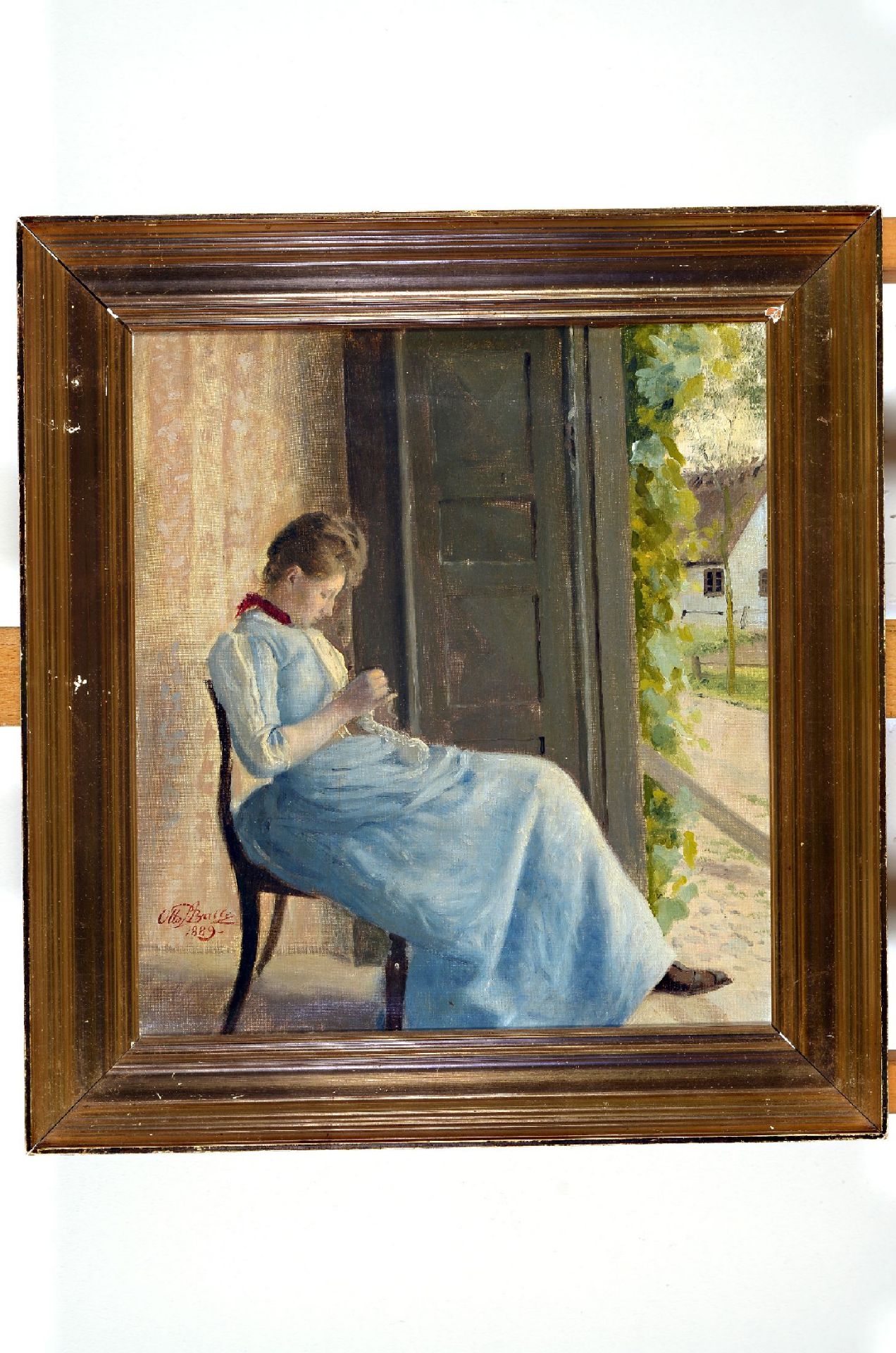 Otto Petersen Balle, 1865-1916,  Junge Frau mit Handarbeit