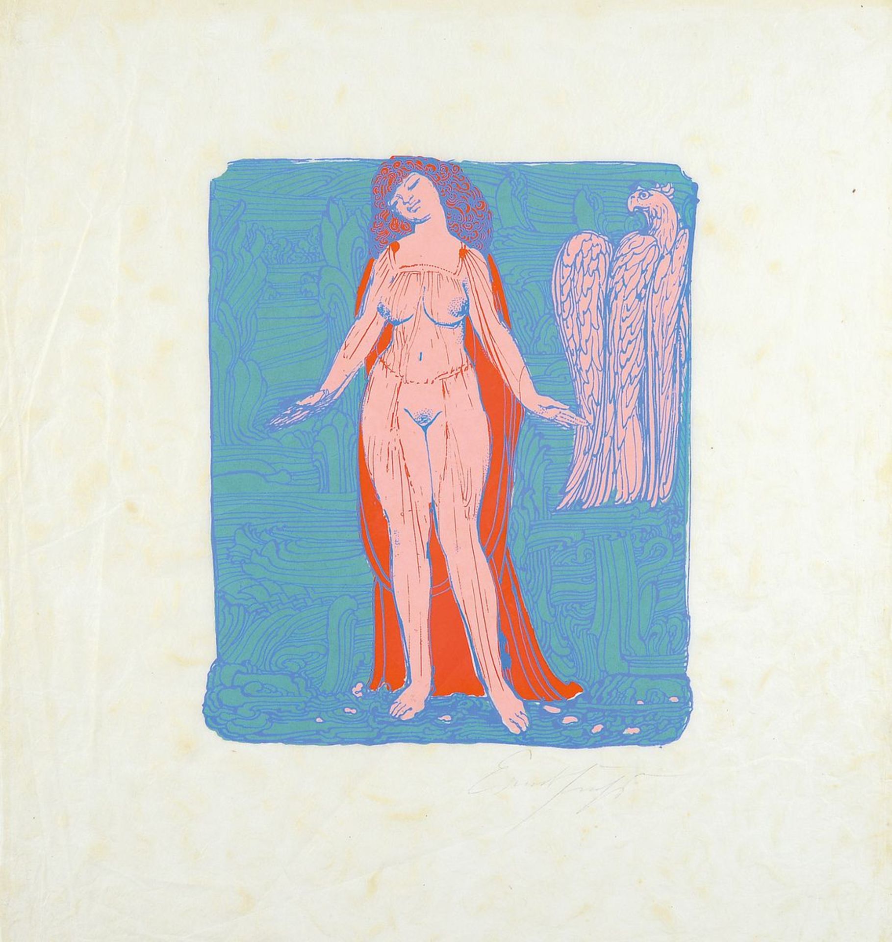 Ernst Fuchs, 1930-2015, Phantastischer Akt, Farbsiebdruck