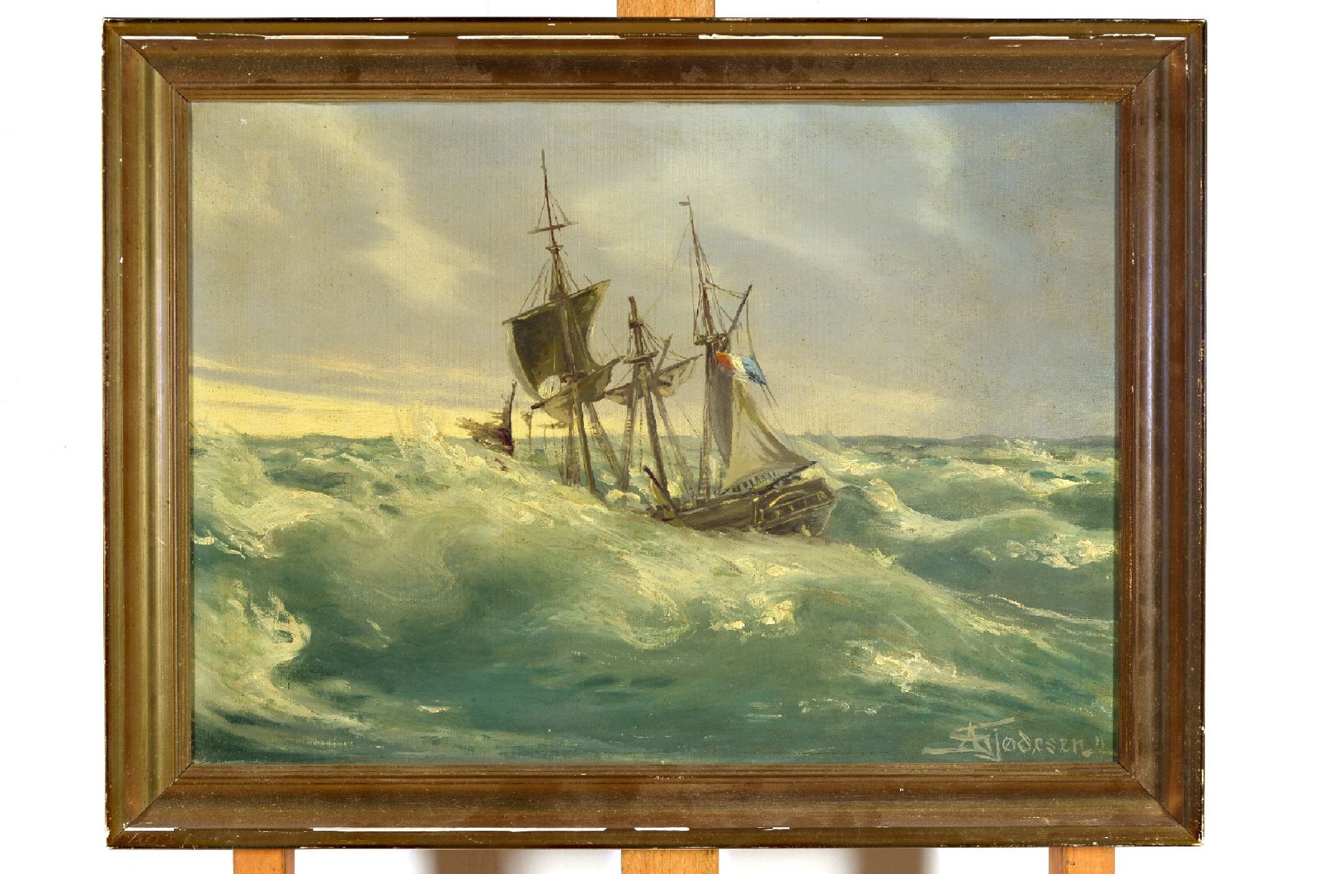 Aage Gjödesen, 1863-1939,  Segelschiff auf rauer See,