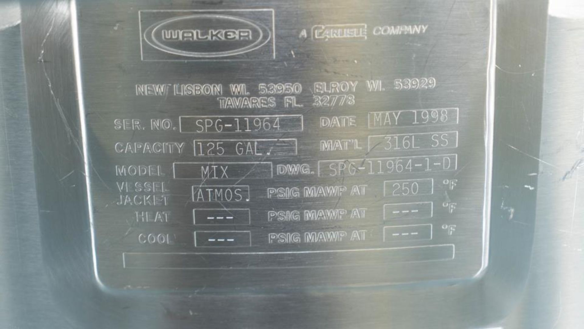 Walker 125 Gallon Stainless Steel Mixing Tank - Image 7 of 9