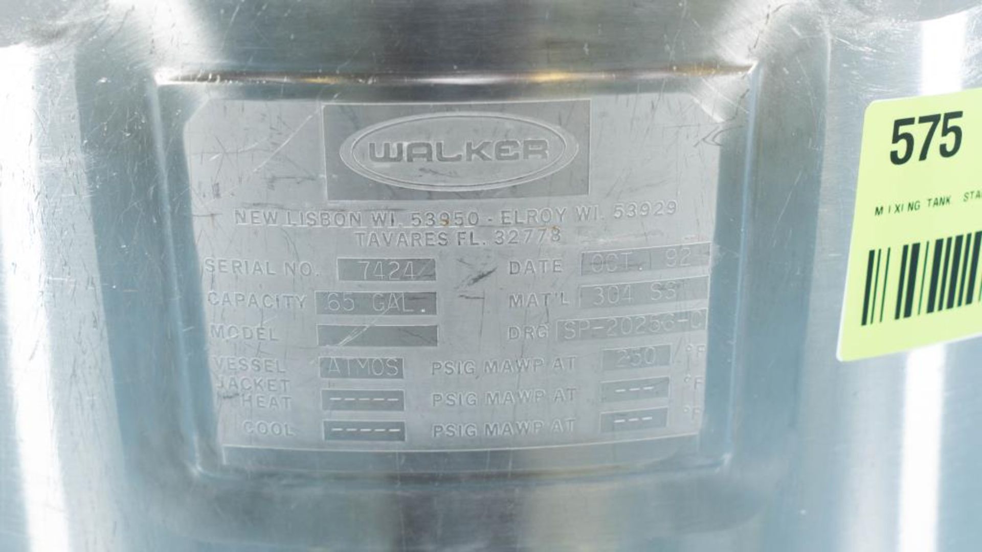 Walker 65 Gallon Stainless Steel Mixing Tank - Bild 11 aus 13