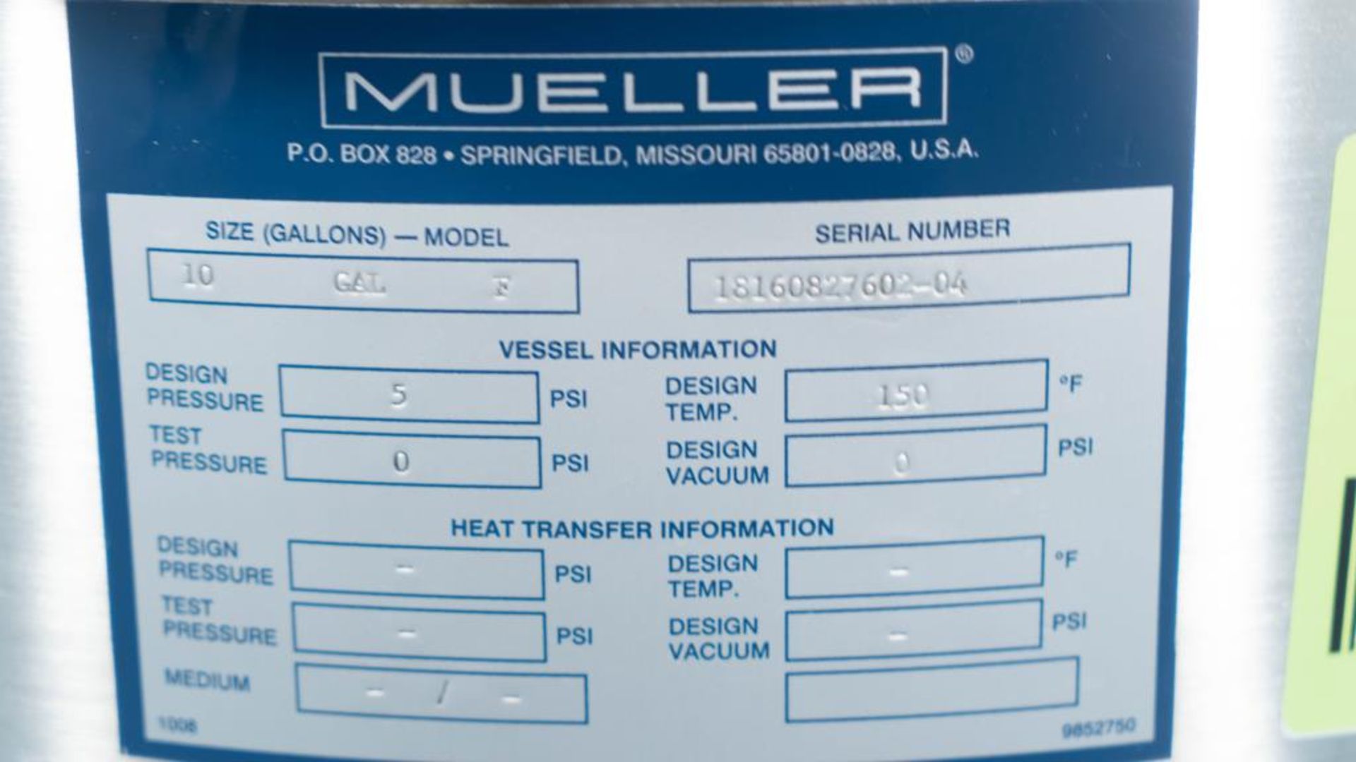 Mueller 10 Gallon Stainless Steel Tank - Image 10 of 11