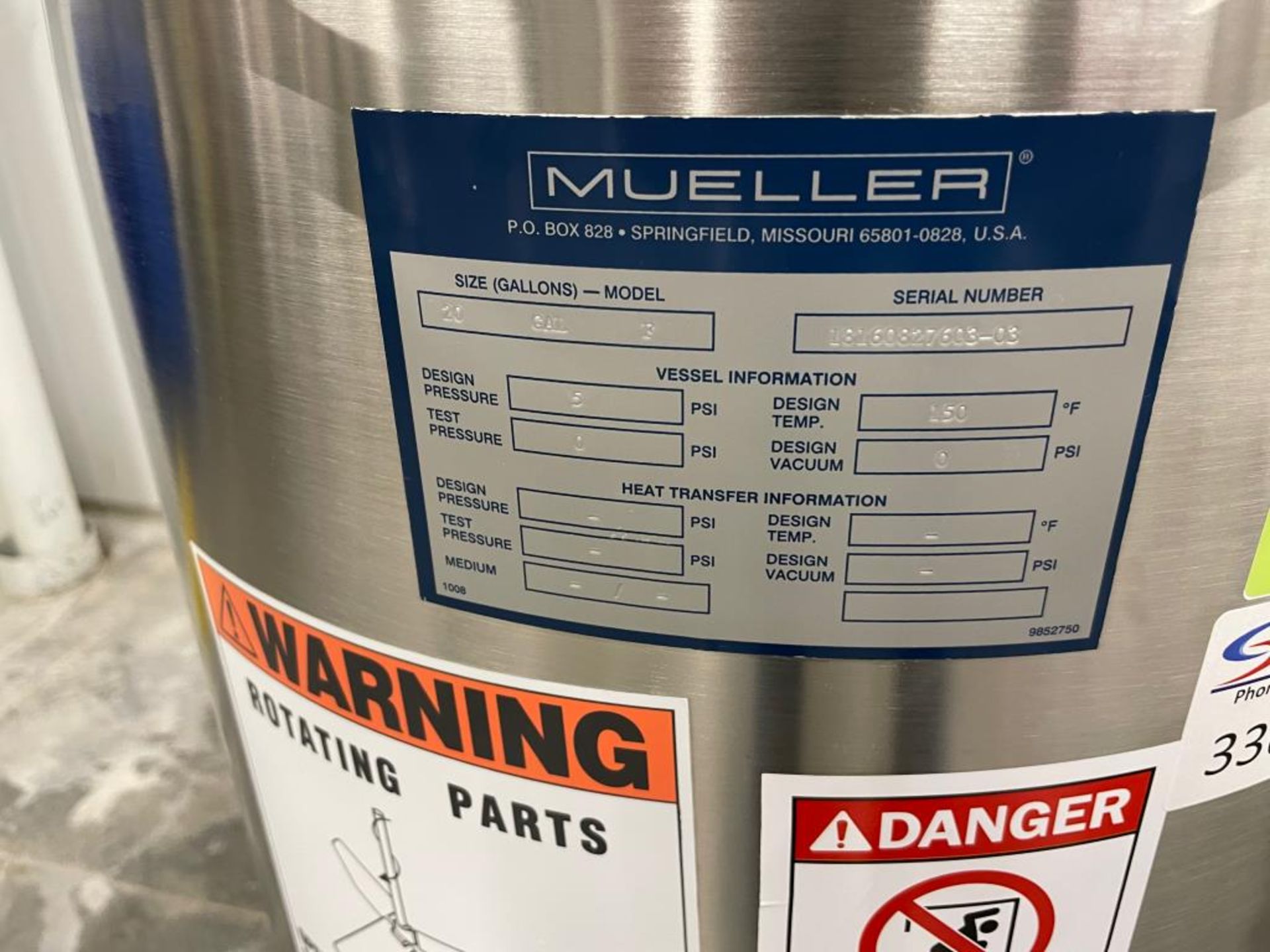 Mueller 20 Gallon Stainless Steel Tank - Image 2 of 4