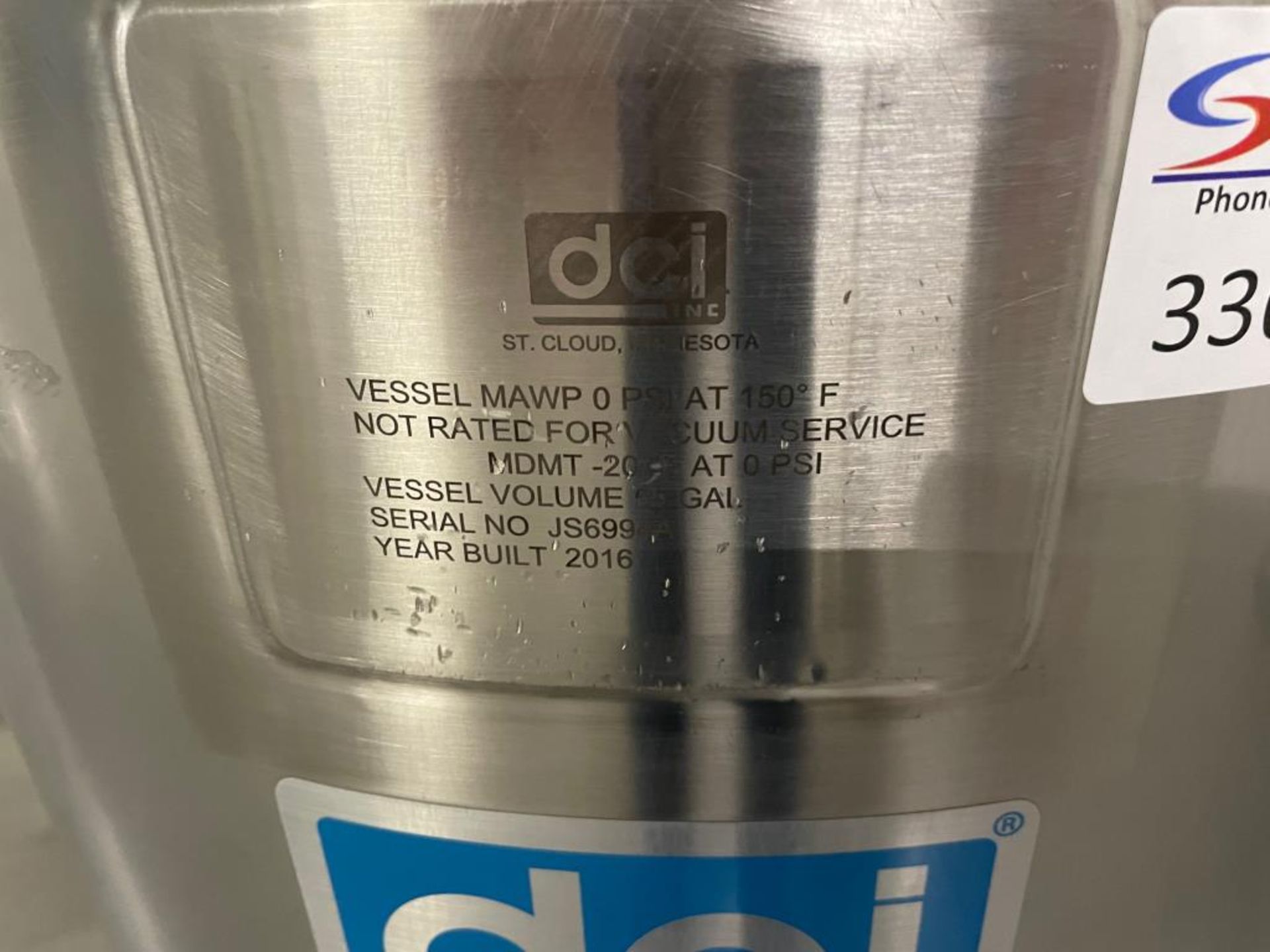 DCI 55 Gallon Stainless Steel Tank - Image 2 of 5