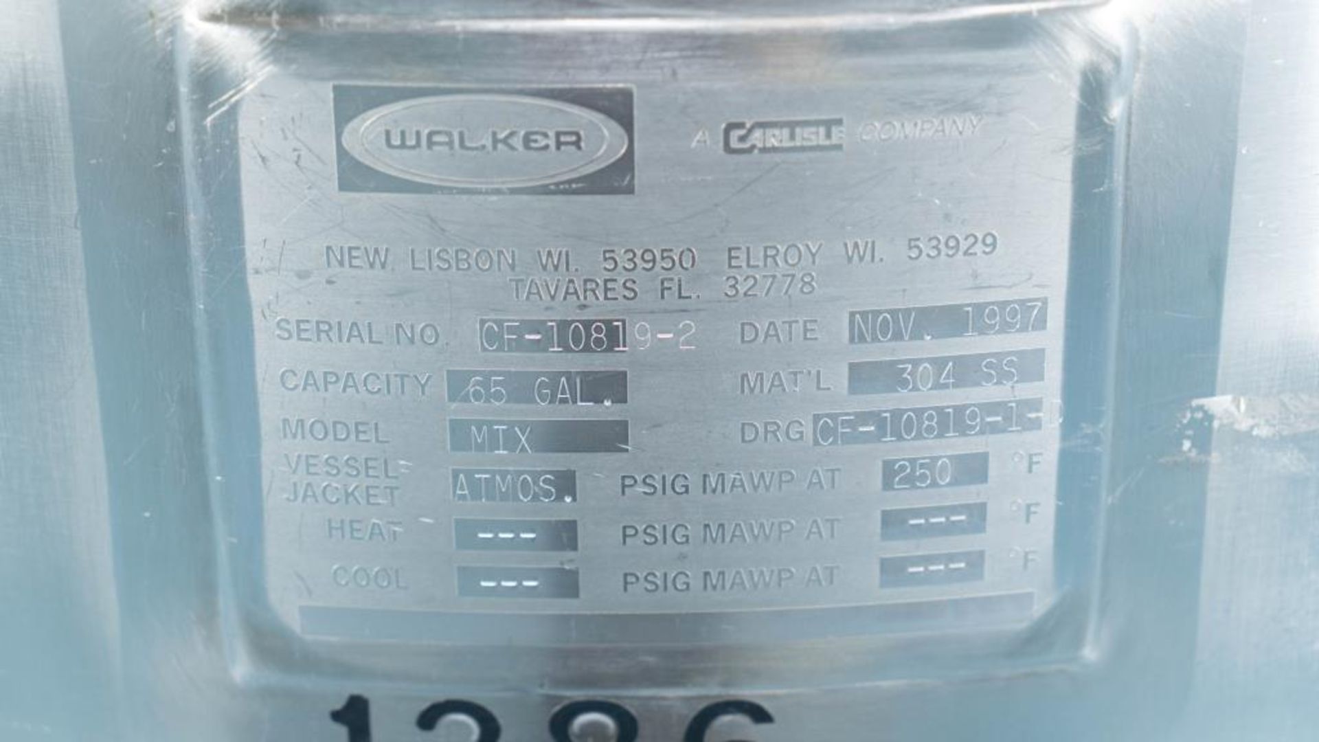 Walker 65 Gallon Stainless Steel Mixing Tank - Image 10 of 14