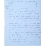 MOÏSE KISLING (1891-1953) Autograph letter signed “Kiki” to Florent Fels