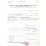 FRIDA KAHLO (1907-1954) Declaration of shipment, signed, partly autographed