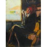 FORTUNEY (1878-1950) Young woman on a train