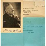 SVEN HEDIN (1865-1952) Portrait postcard photo with double signature and autograph letter on reverse