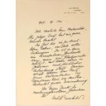 CARL JACOB BURCKHARDT (1891-1974) Autograph letter signed to Helene Markwalder in Mariastein