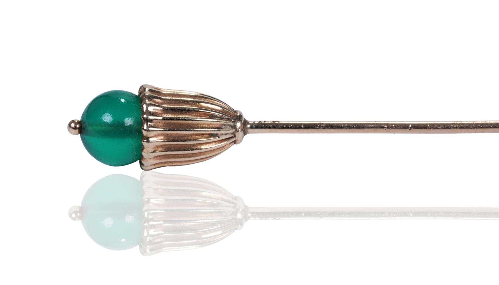 CARTIER NY 14K GOLD AND CHRYSOPRASE TIE /HAT PIN, CIRCA 1950 - Image 3 of 3