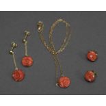 GOLD AND CORAL NECKLACE AND EARRINGS SET