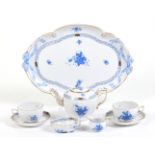 HEREND PORCELAIN FACTORY ‘TÊTE-À-TÊTE’ TEA SERVICE ‘APPONYI BLUE’, 7 pieces