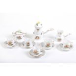HEREND COFFEE PORCELAIN SERVICE WITH PHEASANTS AND INSECTS HEREND PORCELAIN FACTORY, 14 pieces