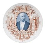 FRENCH ANTIQUE FAIENCE PLATE WITH PORTRAIT OF PRESIDENT FELIX FAURE, SARREGUEMINES, XIX CENTURY