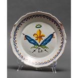 NEVERS FAIENCE PLATE WITH EMBLEMS OF ROYALTY, END XVIII CENTURY