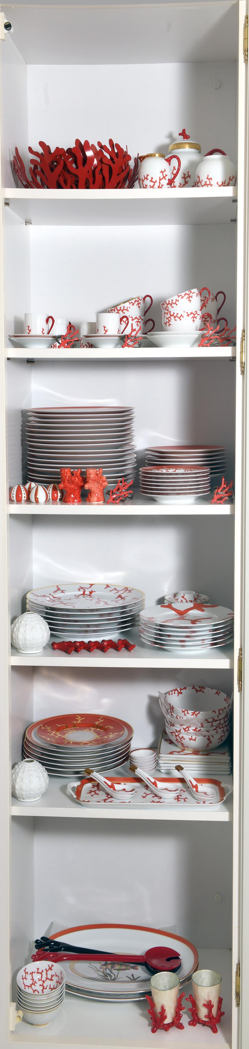 RAYNAUD FRANCE ‘CRISTOBAL RED CORAL’ LIMOGES PORCELAIN TABLE SERVICE, 141 pieces