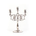 SILVER THREE-LIGHT CANDELABRA DECORATED WITH CHERUBS