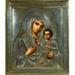 AN ICON 'THE IVERSKAYA MOTHER OF GOD' IN A SILVER OKLAD Central Russia, late 19th century