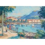 MARTIN LINDENAU (B. 1948) Lugano, la promenade du bord du lac
