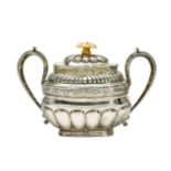 SILVER-GILT SUGAR BOWL WITH A FLORAL BONE FILIAL (+)