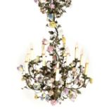 LOUIS XV STYLE TWELVE-LIGHT CHANDELIER WITH PORCELAIN FLOWERS