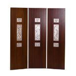 LALIQUE THREE-LEAF WOODEN FOLDING SCREEN WITH COLOURLESS CRYSTAL PANELS