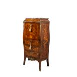 A LOUIS XV STYLE DROP-FRONT SECRETARY DESK WITH FLORAL MARQUETRY DECORATION