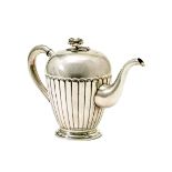 SILVER COFFEE POT WITH A LID WITH A FLORAL FINIAL (+)