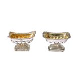TWO RECTANGULAR-SHAPED SILVER SALTS WITH FLORAL FRIEZE (+)