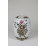 CHINESE WHITE AND ROSE PORCELAIN GINGER JAR